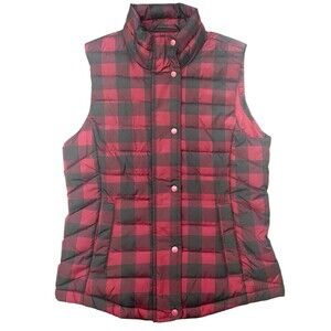 Gap Warmest Vest Red Buffalo Plaid Quilted Puffer Holiday Cabin Cozy XS